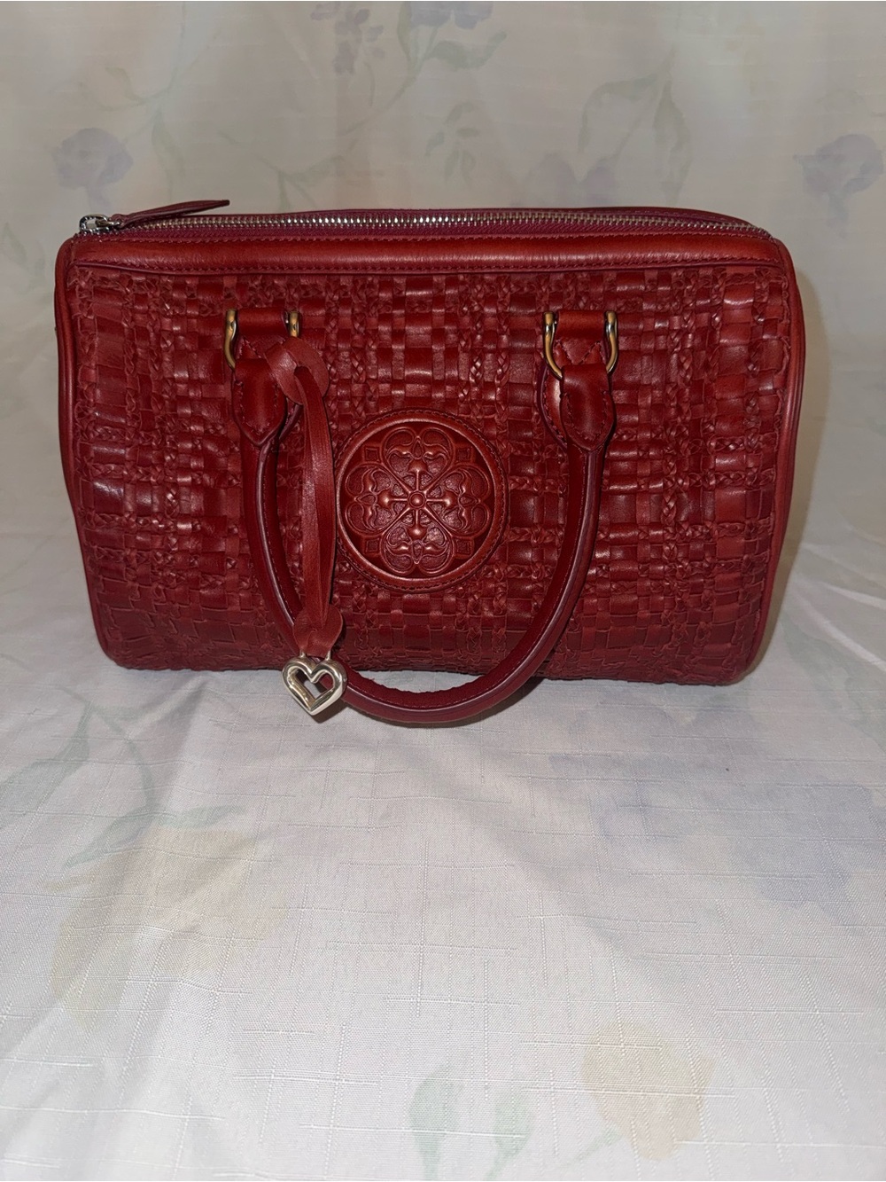 Brighton Ferrara VAREDA Woven Leather Satchel in Garnet